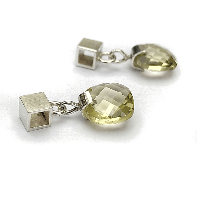Cube oorstekers zilver met limoen kwarts