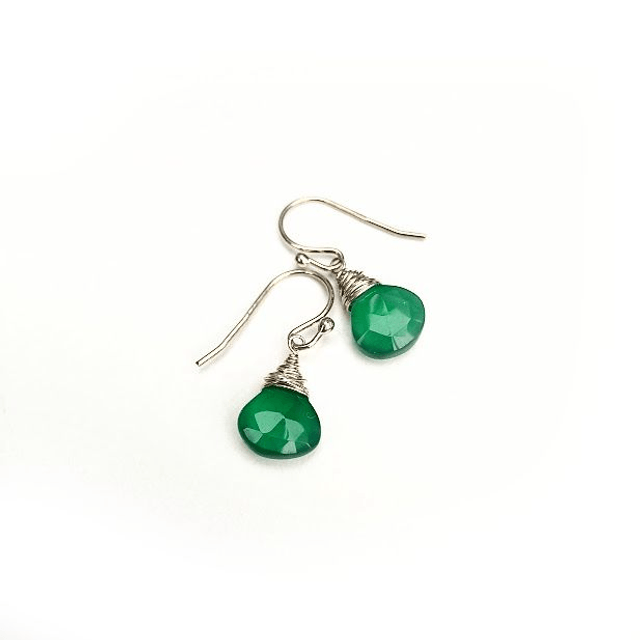 Wrap oorbellen zilver met groene onyx