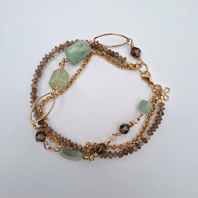 Aquamarijn met rookkwarts vergulde armband 