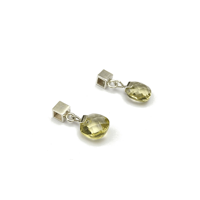 Cube oorstekers zilver met limoen kwarts