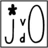 Logo van Janna van der Oord. Het zijn een hoofdletter J en O naast elkaar met een kleine v en d boven elkaar ertussen. De stip op de J is een bloemetje.