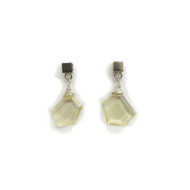 Cube oorstekers zilver met limoen kwarts