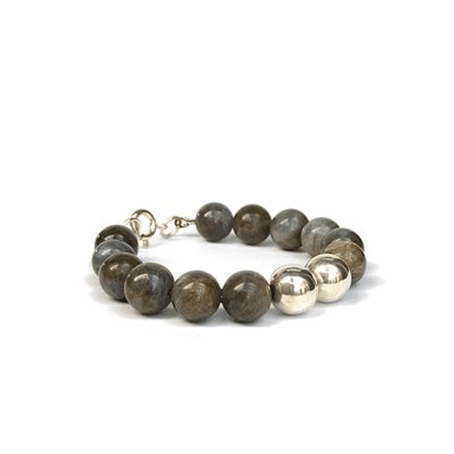 Armband met labradoriet en zilveren bollen
